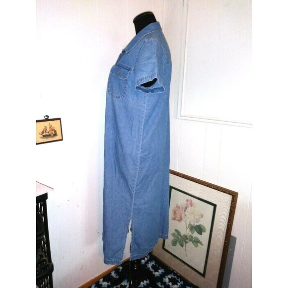 Denim Jumper Dress Maxi dress PL/L Collar Button front Pockets Blue short sleeve - Picture 4 of 6